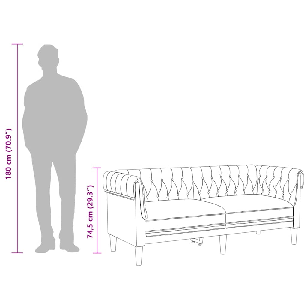 Chesterfield-Sofa 2-Sitzer Schwarz Stoff
