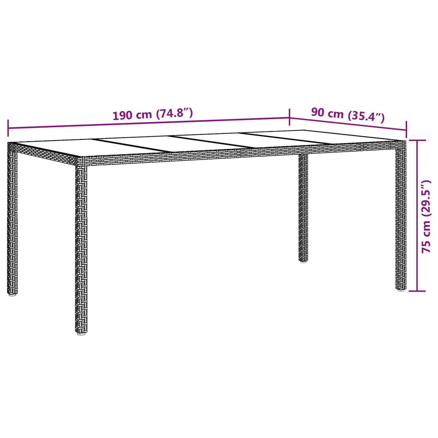 Gartentisch Grau 190x90x75 cm Poly-Rattan