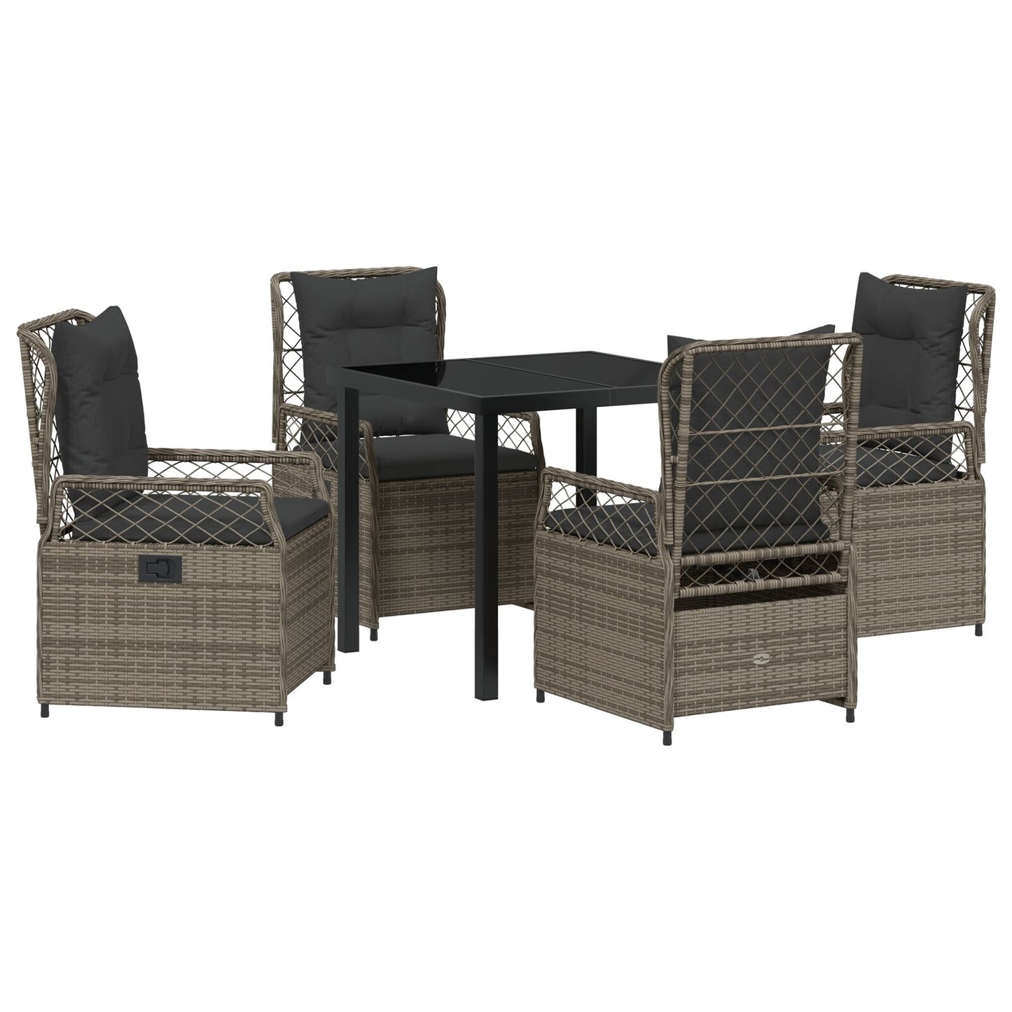 5-teiliges Garten-Esstisch-Set Grau Poly-Rattan